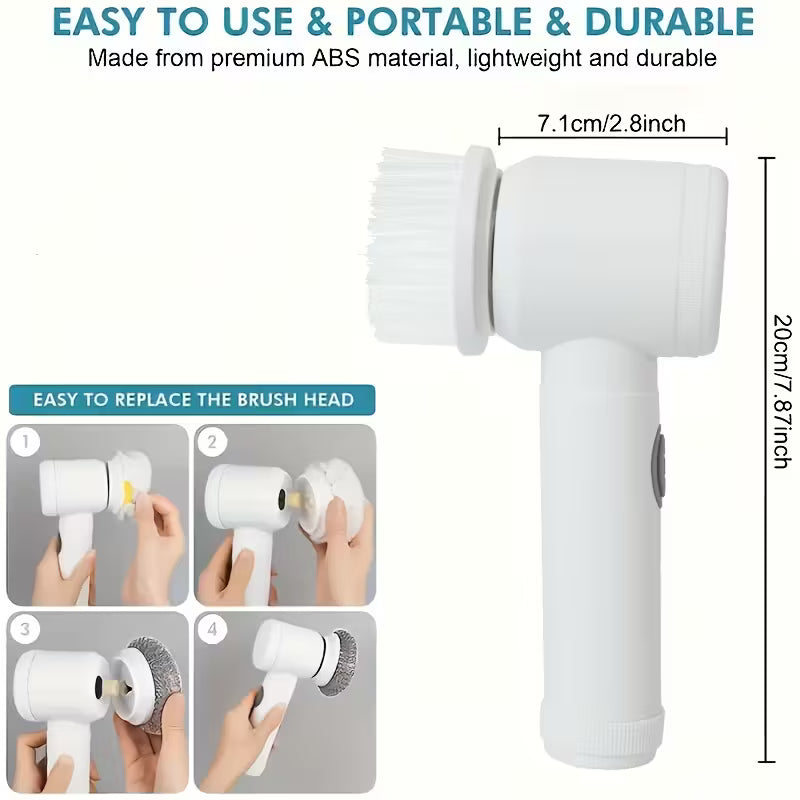 Cordless Electric Cleaning Brush with 5 Heads – USB Rechargeable Scrubber for Bathroom, Kitchen & Floors