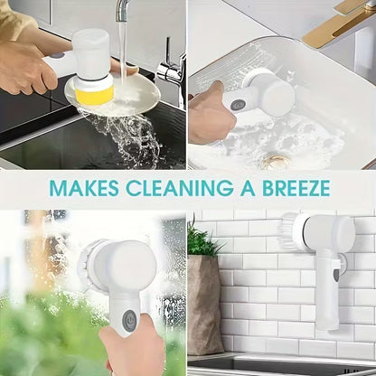 Cordless Electric Cleaning Brush with 5 Heads – USB Rechargeable Scrubber for Bathroom, Kitchen & Floors