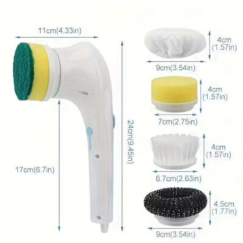 Cordless Electric Cleaning Brush – 5 Interchangeable Heads, USB Rechargeable Handheld Scrubber for Bathroom, Kitchen, Floors & Tiles – 800mAh Battery, Medium Firmness