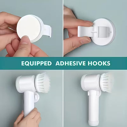 Cordless Electric Cleaning Brush with 5 Heads – USB Rechargeable Scrubber for Bathroom, Kitchen & Floors