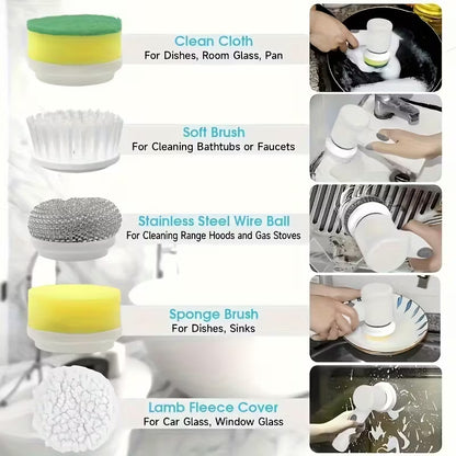 Cordless Electric Cleaning Brush with 5 Heads – USB Rechargeable Scrubber for Bathroom, Kitchen & Floors