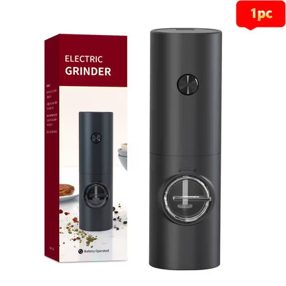 Electric Salt Pepper Grinder Battery Powered, Convenient Batteries Not Included Dual Compartment Design with Base, Practical White LED Light, Coarse and Fine Adjustment - Black
