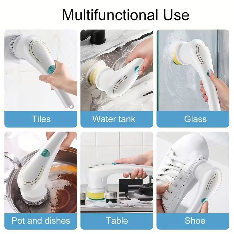 Cordless Electric Cleaning Brush – 5 Interchangeable Heads, USB Rechargeable Handheld Scrubber for Bathroom, Kitchen, Floors & Tiles – 800mAh Battery, Medium Firmness