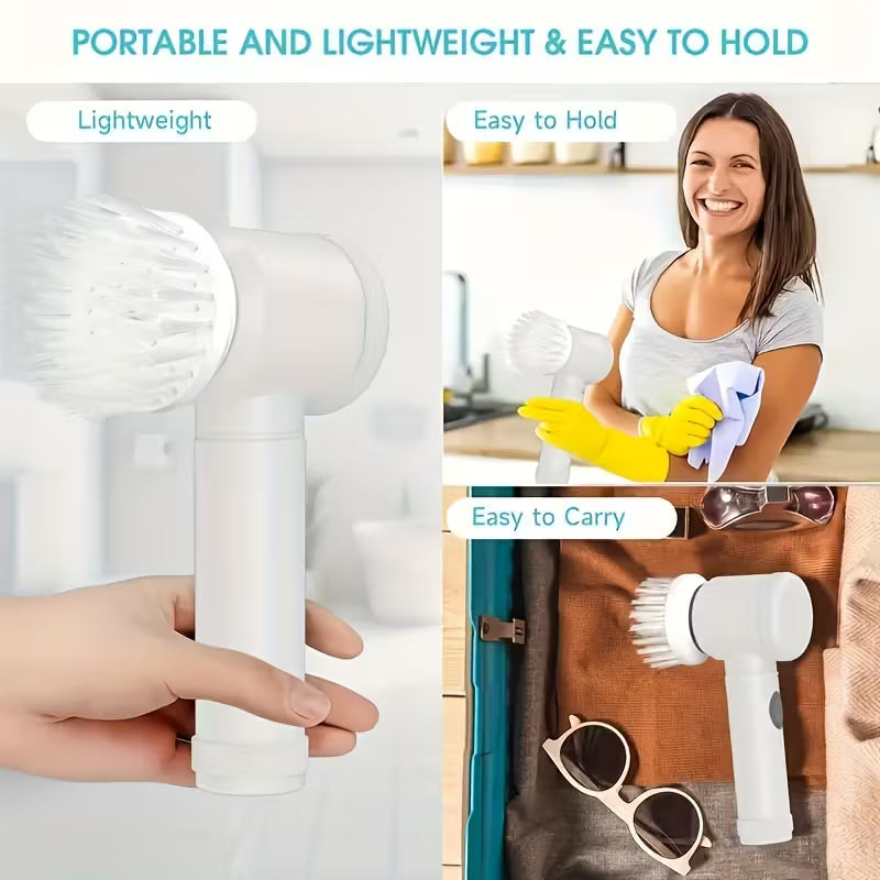 Cordless Electric Cleaning Brush with 5 Heads – USB Rechargeable Scrubber for Bathroom, Kitchen & Floors