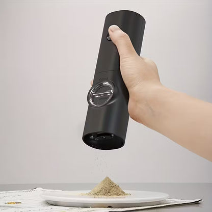 Electric Salt Pepper Grinder Battery Powered, Convenient Batteries Not Included Dual Compartment Design with Base, Practical White LED Light, Coarse and Fine Adjustment - Black