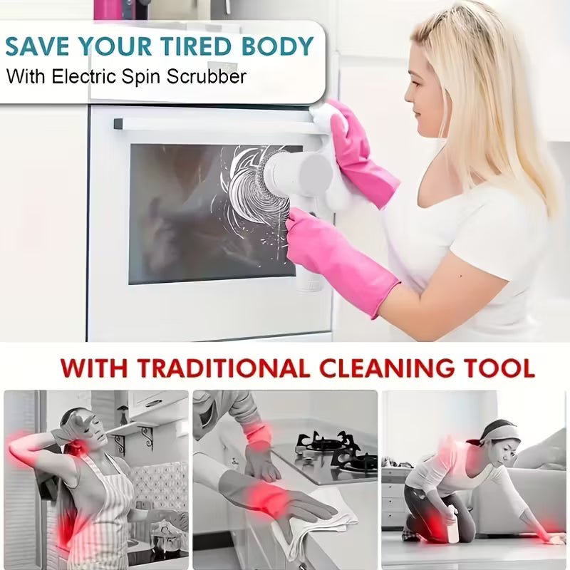 Cordless Electric Cleaning Brush – 5 Interchangeable Heads, USB Rechargeable Handheld Scrubber for Bathroom, Kitchen, Floors & Tiles – 800mAh Battery, Medium Firmness